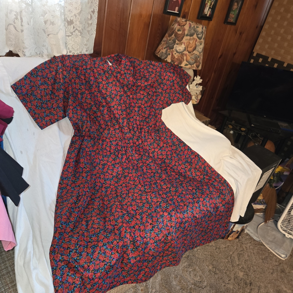 Floral Red and Blue Dress Homemade